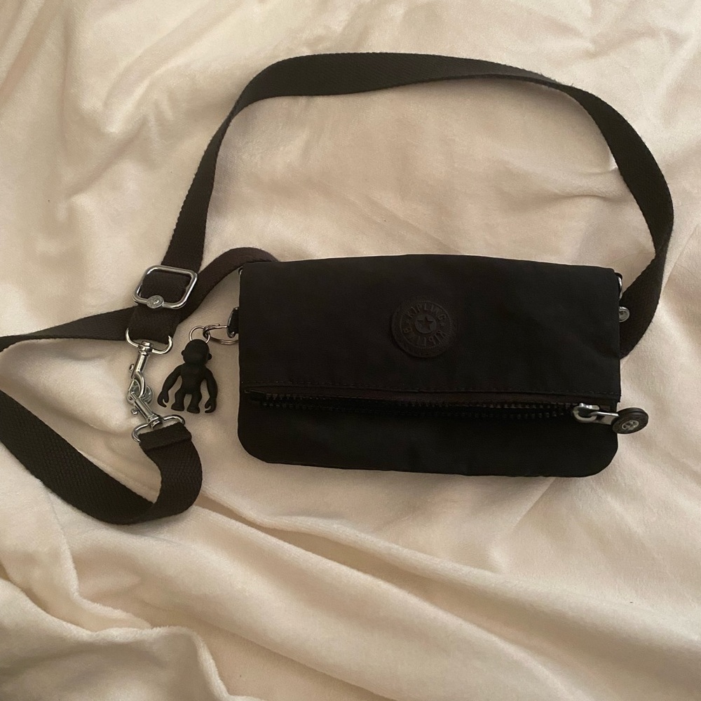 Kipling Black Belt Bag with monkey keychain